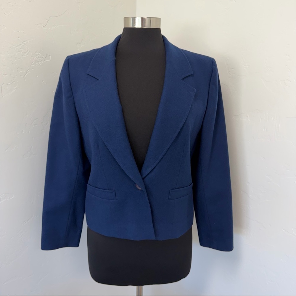 Pendleton Vintage Virgin Wool Single Button Navy Blue Blazer Size 12